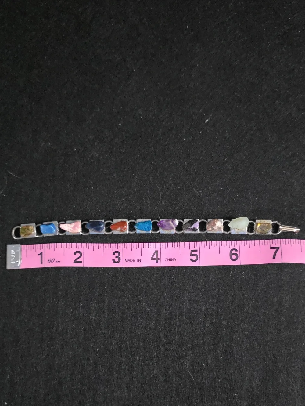 Multi-Color Gemstone Link Bracelet in Silver Tone